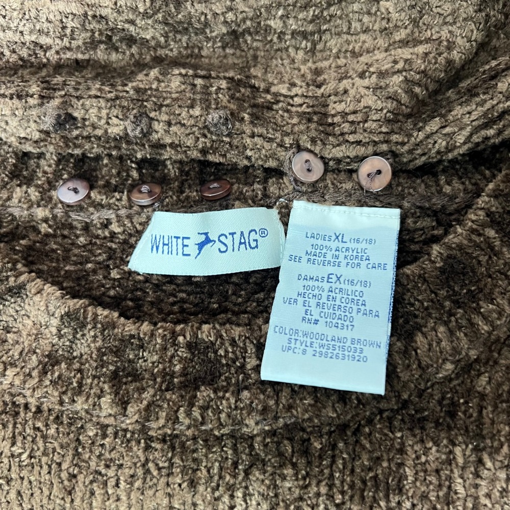 White Stag Woodland Brown Chenille‎ Cozy  Sweater with scarf XL - Picture 2 of 7